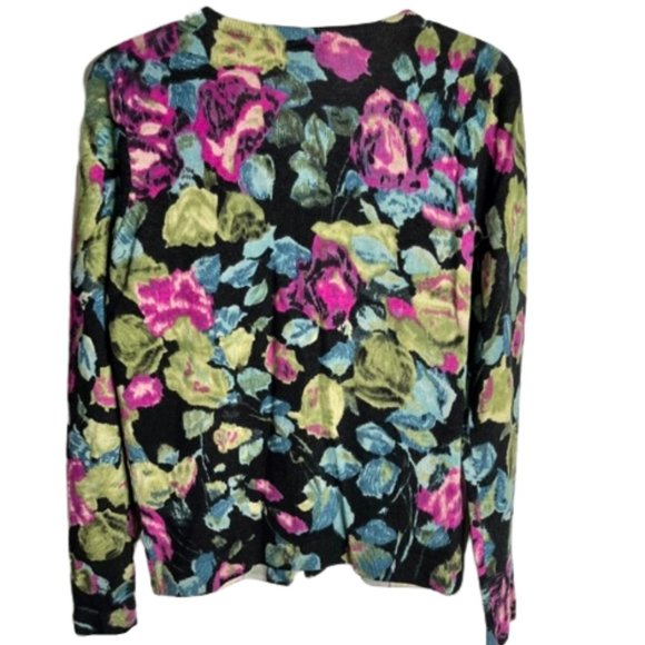 Talbots Crew Neck 100% Merino Wool Floral Cardigan Sweater - M - Picture 7 of 10